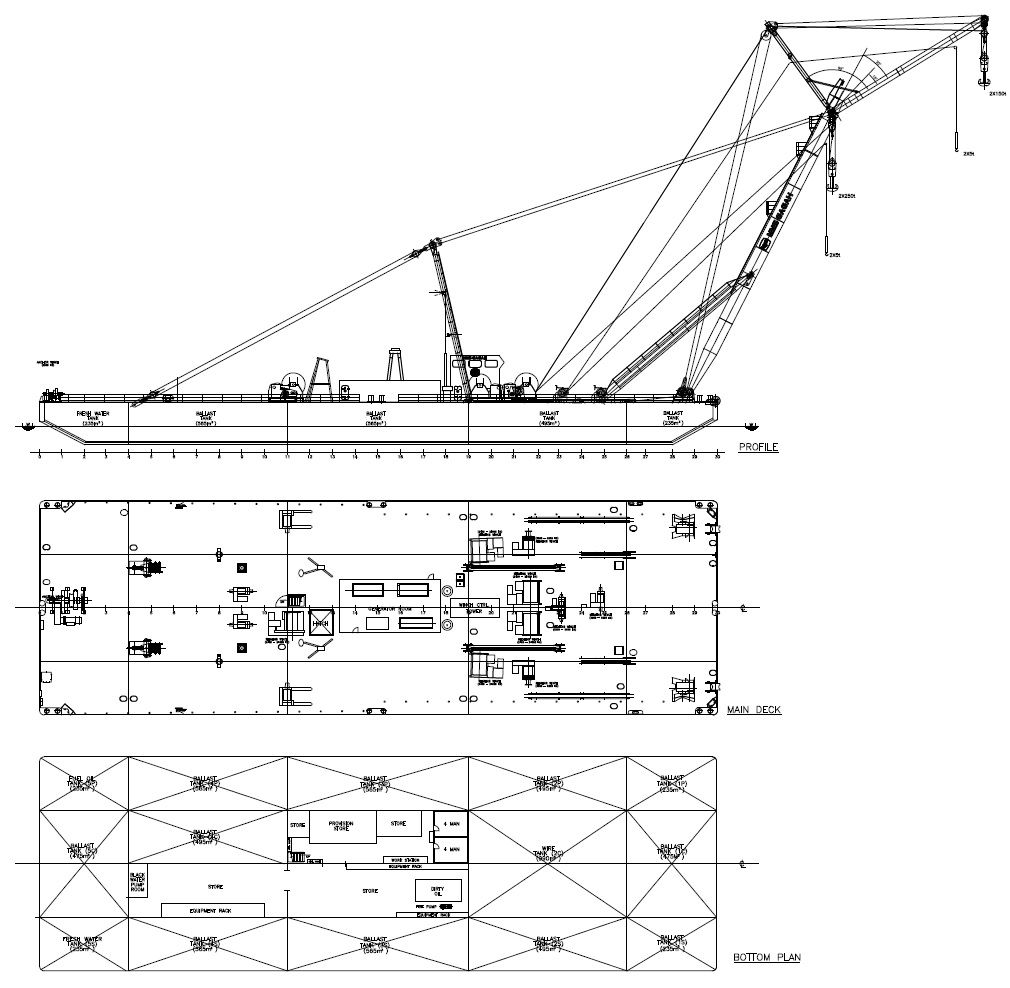 Floating Sheerleg Crane Lifting capacity 500 Mtons. Lifting height of